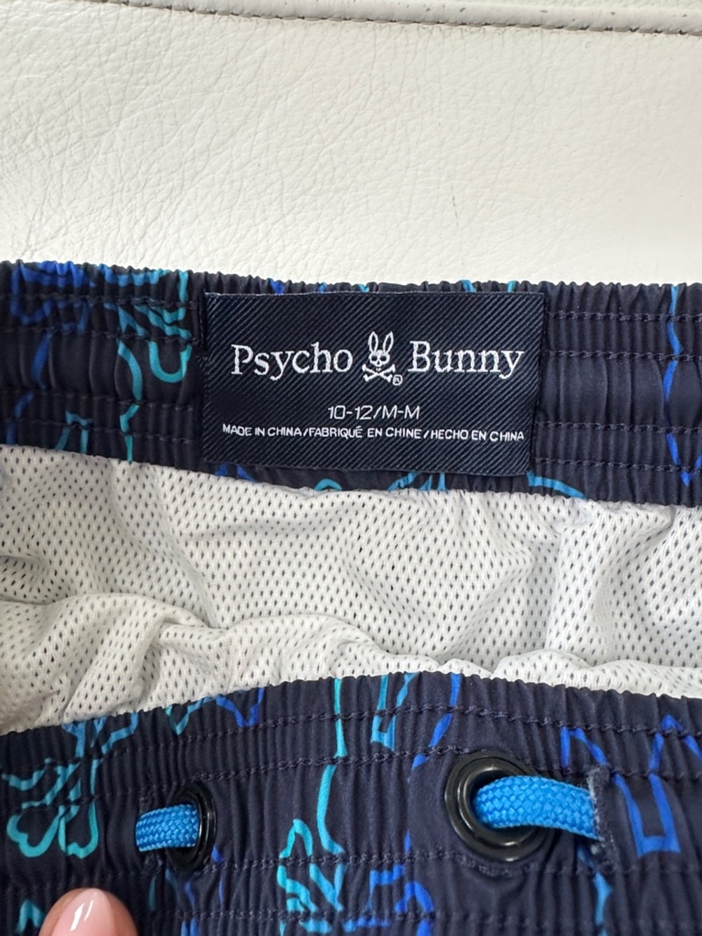 Psycho Bunny Boys Navy Swim Trunks with Blue Bunny Print size M (10-12) - Picture 5 of 9